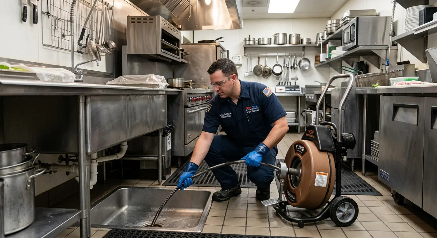 Commercial drain cleaning service in a restaurant kitchen in Enoch