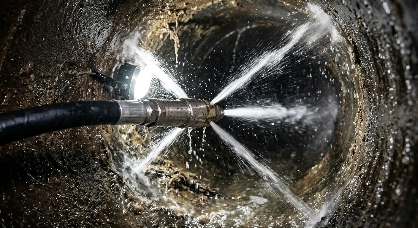 High-pressure hydro jetting nozzle cleaning sewer pipe for Sewer Cleanout in Enoch